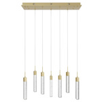 Glacier Linear Multi Light Pendant - Brushed Brass / Clear Bubble