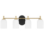 Council Bathroom Vanity Light - Black / Satin Brass / White Frosted