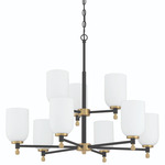 Council Chandelier - Black / Satin Brass / White Frosted