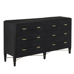 Verona Six Drawer Chest - Black Lacquered Linen / Champagne