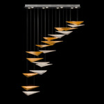 Volo Linear Multi Light Pendant - Silver Leaf / Amber Hammered