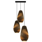 Drop Cluster Circular Scraplight Pendant - Black / Natural