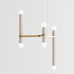 Molecule Chandelier - Brushed Brass / White Oak