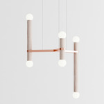 Molecule Chandelier - Brushed Copper / White Oak