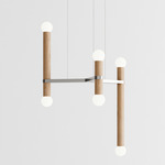 Molecule Chandelier - Brushed Stainless Steel / Natural Oak