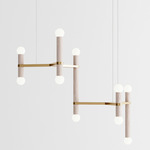 Molecule Chandelier - Brushed Brass / White Oak