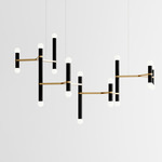 Molecule Chandelier - Brushed Brass / Black Oak