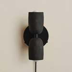 Ceramic Up Down Plug-In Wall Sconce - Black Canopy / Black Clay Upper Shade