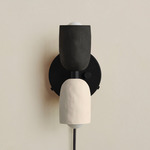 Ceramic Up Down Plug-In Wall Sconce - Black Canopy / Black Clay Upper Shade