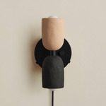 Ceramic Up Down Plug-In Wall Sconce - Black Canopy / Tan Clay Upper Shade