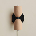 Ceramic Up Down Plug-In Wall Sconce - Black Canopy / Tan Clay Upper Shade
