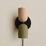 Ceramic Up Down Plug-In Wall Sconce - Black Canopy / Tan Clay Upper Shade