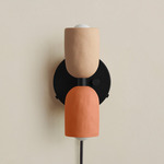 Ceramic Up Down Plug-In Wall Sconce - Black Canopy / Tan Clay Upper Shade