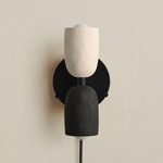 Ceramic Up Down Plug-In Wall Sconce - Black Canopy / White Clay Upper Shade