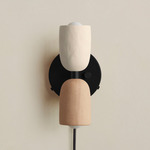 Ceramic Up Down Plug-In Wall Sconce - Black Canopy / White Clay Upper Shade