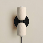 Ceramic Up Down Plug-In Wall Sconce - Black Canopy / White Clay Upper Shade