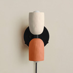 Ceramic Up Down Plug-In Wall Sconce - Black Canopy / White Clay Upper Shade