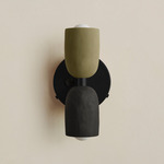 Ceramic Up Down Wall Sconce - Black Canopy / Green Clay Upper Shade