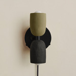 Ceramic Up Down Plug-In Wall Sconce - Black Canopy / Green Clay Upper Shade