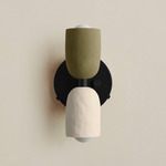 Ceramic Up Down Wall Sconce - Black Canopy / Green Clay Upper Shade