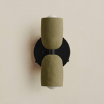 Ceramic Up Down Wall Sconce - Black Canopy / Green Clay Upper Shade