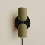 Ceramic Up Down Plug-In Wall Sconce - Black Canopy / Green Clay Upper Shade