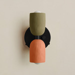 Ceramic Up Down Wall Sconce - Black Canopy / Green Clay Upper Shade