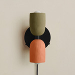 Ceramic Up Down Plug-In Wall Sconce - Black Canopy / Green Clay Upper Shade