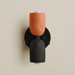Ceramic Up Down Wall Sconce - Black Canopy / Terracotta Upper Shade