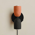 Ceramic Up Down Plug-In Wall Sconce - Black Canopy / Terracotta Upper Shade