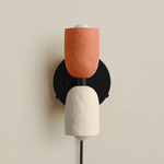 Ceramic Up Down Plug-In Wall Sconce - Black Canopy / Terracotta Upper Shade