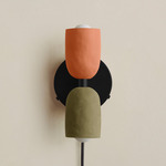 Ceramic Up Down Plug-In Wall Sconce - Black Canopy / Terracotta Upper Shade