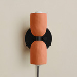 Ceramic Up Down Plug-In Wall Sconce - Black Canopy / Terracotta Upper Shade