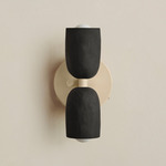 Ceramic Up Down Wall Sconce - Bone Canopy / Black Clay Upper Shade