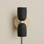 Ceramic Up Down Plug-In Wall Sconce - Bone Canopy / Black Clay Upper Shade