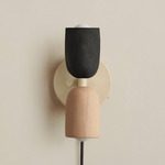 Ceramic Up Down Plug-In Wall Sconce - Bone Canopy / Black Clay Upper Shade