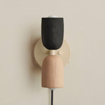 Ceramic Up Down Plug-In Wall Sconce - Bone Canopy / Black Clay Upper Shade