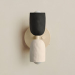 Ceramic Up Down Wall Sconce - Bone Canopy / Black Clay Upper Shade