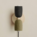 Ceramic Up Down Plug-In Wall Sconce - Bone Canopy / Black Clay Upper Shade