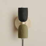 Ceramic Up Down Plug-In Wall Sconce - Bone Canopy / Black Clay Upper Shade