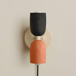 Ceramic Up Down Plug-In Wall Sconce - Bone Canopy / Black Clay Upper Shade