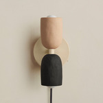 Ceramic Up Down Plug-In Wall Sconce - Bone Canopy / Tan Clay Upper Shade