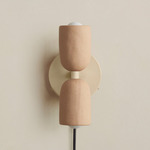 Ceramic Up Down Plug-In Wall Sconce - Bone Canopy / Tan Clay Upper Shade