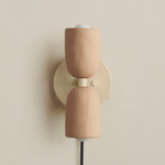 Ceramic Up Down Plug-In Wall Sconce - Bone Canopy / Tan Clay Upper Shade