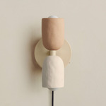 Ceramic Up Down Plug-In Wall Sconce - Bone Canopy / Tan Clay Upper Shade