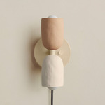 Ceramic Up Down Plug-In Wall Sconce - Bone Canopy / Tan Clay Upper Shade