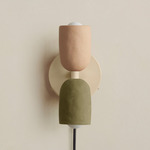 Ceramic Up Down Plug-In Wall Sconce - Bone Canopy / Tan Clay Upper Shade