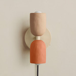 Ceramic Up Down Plug-In Wall Sconce - Bone Canopy / Tan Clay Upper Shade