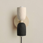 Ceramic Up Down Plug-In Wall Sconce - Bone Canopy / White Clay Upper Shade