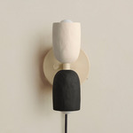 Ceramic Up Down Plug-In Wall Sconce - Bone Canopy / White Clay Upper Shade